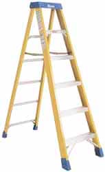 Made in USA - 6 Steps, 7 Ft. High, Type IA Rating, Fiberglass Step Ladder - Industrial Tool & Supply