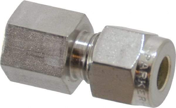 Parker - 1/4" OD, Stainless Steel Female Connector - -425 to 1,200°F, 9/16" Hex, Comp x FNPT Ends - Industrial Tool & Supply