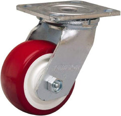 Hamilton - 4" Diam x 2" Wide x 5-5/8" OAH Top Plate Mount Swivel Caster - Polyurethane Mold on Polypropylene, 750 Lb Capacity, Straight Roller Bearing, 4 x 4-1/2" Plate - Industrial Tool & Supply