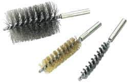 Value Collection - 2-1/2" Diam Helical Steel Tube Brush - Single Spiral, 0.012" Filament Diam, 4" Brush Length, 7" OAL, 1/2-12 Male Shank - Industrial Tool & Supply