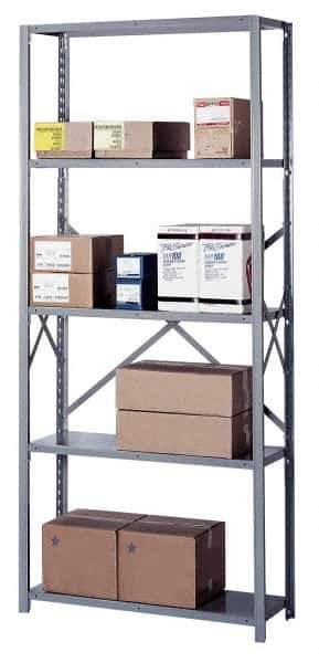 Lyon - 5 Shelf Starter Open Steel Shelving - 600 Lb Capacity, 36" Wide x 84" High x 12" Deep, Gray - Industrial Tool & Supply