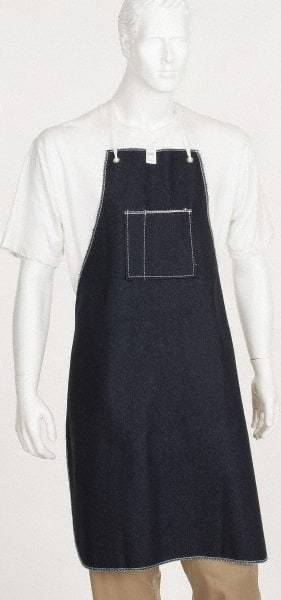 Ansell - 28 x 36" General Purpose Bib Apron - Denim, 14 oz Material, Blue, 1 Pocket, Tie Waist & Neck Strap Closure - Industrial Tool & Supply
