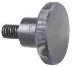 Morton Machine Works - 1/4-20 Knurled Shoulder Grade C-12L14 Steel Thumb Screw - 1-1/4" OAL, 1" Head Diam x 1/4" Head Height, Black Oxide Finish - Industrial Tool & Supply