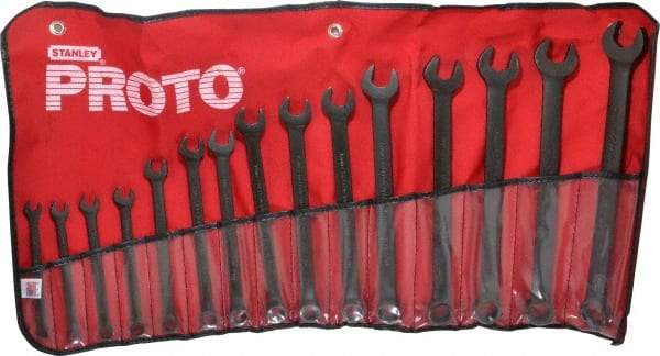 Proto - 15 Piece, 7mm to 21mm, 12 Point Combination Wrench Set - Metric Measurement Standard, Black Oxide Finish, Comes in Nylon Roll - Industrial Tool & Supply