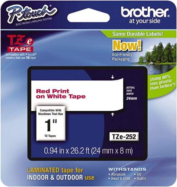 Brother - 7.8" Wide, Red on White Label Tape - For Label Maker - Industrial Tool & Supply