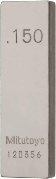 Mitutoyo - 0.15" Rectangular Steel Gage Block - Accuracy Grade AS-1, Includes Certificate of Inspection - Industrial Tool & Supply
