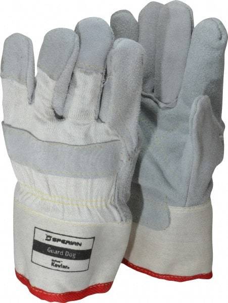 Honeywell - Size Universal (9), ANSI Cut Lvl 3, Abrasion Lvl 4, Leather Cut Resistant Gloves - Kevlar Lining, Safety Cuff, White/Gray, Paired - Industrial Tool & Supply