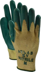 SHOWA - Size M (8), ANSI Cut Lvl 3, Nitrile Coated Kevlar Cut Resistant Gloves - Palm & Fingers Coated, Knit Wrist, Yellow/Green, Paired - Industrial Tool & Supply