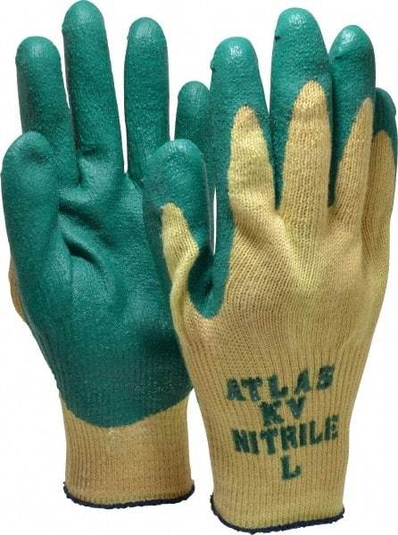 SHOWA - Size L (9), ANSI Cut Lvl 3, Nitrile Coated Kevlar Cut Resistant Gloves - Palm & Fingers Coated, Knit Wrist, Yellow/Green, Paired - Industrial Tool & Supply