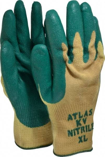 SHOWA - Size XL (10), ANSI Cut Lvl 3, Nitrile Coated Kevlar Cut Resistant Gloves - Palm & Fingers Coated, Knit Wrist, Yellow/Green, Paired - Industrial Tool & Supply