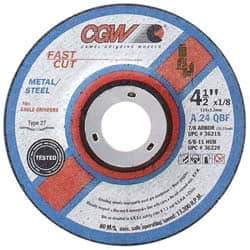 Camel Grinding Wheels - 24 Grit, 4" Wheel Diam, 1/8" Wheel Thickness, 3/8" Arbor Hole, Type 27 Depressed Center Wheel - Aluminum Oxide, Resinoid Bond, Q Hardness, 15,300 Max RPM, Compatible with Angle Grinder - Industrial Tool & Supply