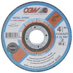 Camel Grinding Wheels - 24 Grit, 9" Wheel Diam, 1/4" Wheel Thickness, 7/8" Arbor Hole, Type 27 Depressed Center Wheel - Aluminum Oxide, Resinoid Bond, R Hardness, 6,600 Max RPM, Compatible with Angle Grinder - Industrial Tool & Supply