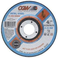 Camel Grinding Wheels - 24 Grit, 7" Wheel Diam, 1/8" Wheel Thickness, 7/8" Arbor Hole, Type 27 Depressed Center Wheel - Aluminum Oxide, Resinoid Bond, Q Hardness, 8,600 Max RPM, Compatible with Angle Grinder - Industrial Tool & Supply