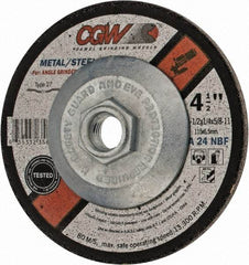 Camel Grinding Wheels - 24 Grit, 4-1/2" Wheel Diam, 1/4" Wheel Thickness, Type 27 Depressed Center Wheel - Aluminum Oxide, Resinoid Bond, N Hardness, 13,300 Max RPM, Compatible with Angle Grinder - Industrial Tool & Supply