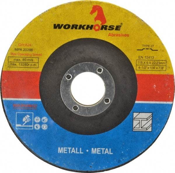 Camel Grinding Wheels - 24 Grit, 4-1/2" Wheel Diam, 1/4" Wheel Thickness, 7/8" Arbor Hole, Type 27 Depressed Center Wheel - 13,300 Max RPM - Industrial Tool & Supply
