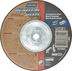 Norton - 7" Wheel Diam, 1/8" Wheel Thickness, Type 27 Depressed Center Wheel - Ceramic, 8,600 Max RPM, Compatible with Angle Grinder - Industrial Tool & Supply