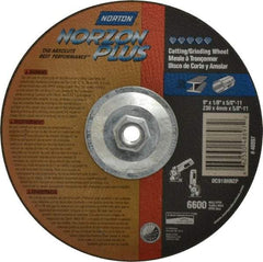 Norton - 9" Wheel Diam, 1/8" Wheel Thickness, Type 27 Depressed Center Wheel - Ceramic, 6,600 Max RPM, Compatible with Angle Grinder - Industrial Tool & Supply