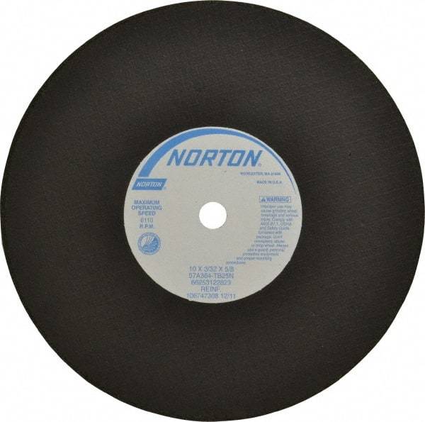 Norton - 10" 36 Grit Aluminum Oxide Cutoff Wheel - 3/32" Thick, 5/8" Arbor, 6,110 Max RPM, Use with Stationary Tools - Industrial Tool & Supply