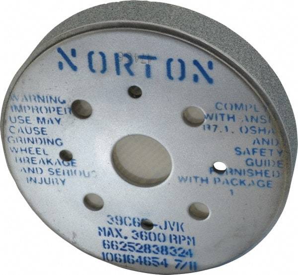 Norton - 6" Diam, 4" Hole Size, 1" Overall Thickness, 60 Grit, Type 2 Tool & Cutter Grinding Wheel - Medium Grade, Silicon Carbide, J Hardness, Vitrified Bond, 3,600 RPM - Industrial Tool & Supply
