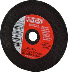 Value Collection - 3" 60 Grit Aluminum Oxide Cutoff Wheel - 1/32" Thick, 3/8" Arbor, 25,000 Max RPM, Use with Die Grinders - Industrial Tool & Supply