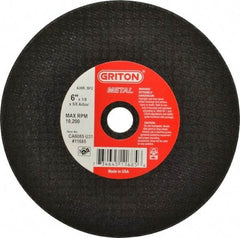 Made in USA - 6" 36 Grit Aluminum Oxide Cutoff Wheel - 1/8" Thick, 5/8" Arbor, 10,186 Max RPM, Use with Circular Saws - Industrial Tool & Supply