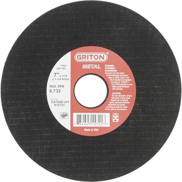 Value Collection - 7" 46 Grit Aluminum Oxide Cutoff Wheel - 1/16" Thick, 1-1/4" Arbor, 8,732 Max RPM, Use with Stationary Tools - Industrial Tool & Supply