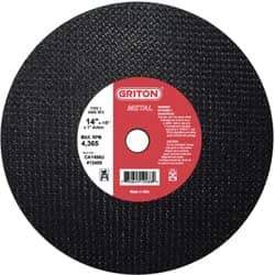Made in USA - 14" 36 Grit Aluminum Oxide Cutoff Wheel - 1/8" Thick, 1" Arbor, 4,365 Max RPM, Use with Stationary Tools - Industrial Tool & Supply