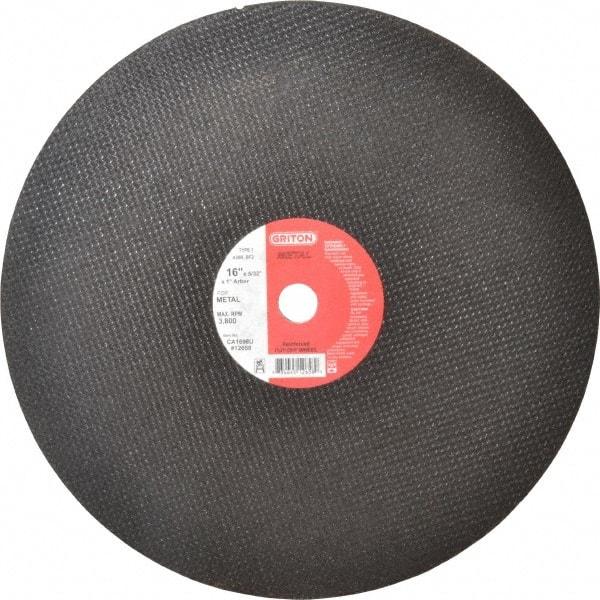 Made in USA - 16" 36 Grit Aluminum Oxide Cutoff Wheel - 5/32" Thick, 1" Arbor, 3,820 Max RPM, Use with Stationary Tools - Industrial Tool & Supply
