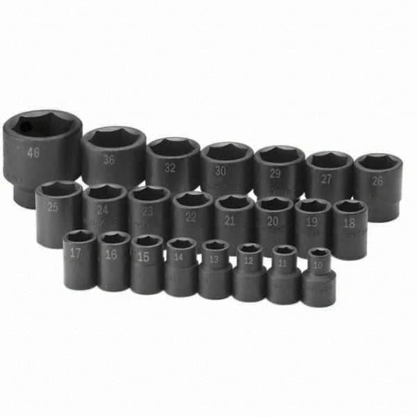 SK - 1/2" Drive Standard Impact Socket Set - 10 to 46mm, Metric Measurement Standard - Industrial Tool & Supply