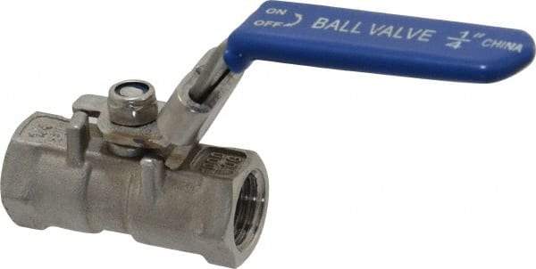 Value Collection - 1/4" Pipe, Standard Port, Stainless Steel Standard Ball Valve - 1 Piece, Inline - One Way Flow, FNPT x FNPT Ends, Lever Handle, 400 WOG - Industrial Tool & Supply