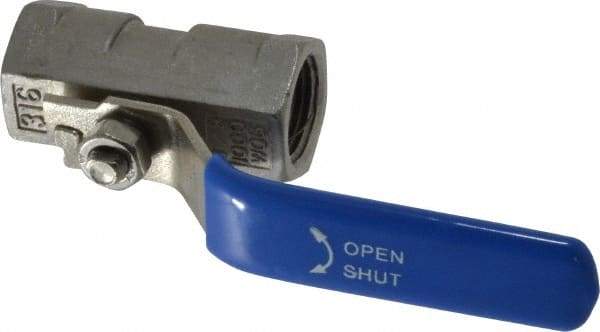 Midwest Control - 3/8" Pipe, Standard Port, Stainless Steel Standard Ball Valve - 1 Piece, Inline - One Way Flow, FNPT x FNPT Ends, Lever Handle, 1,000 WOG - Industrial Tool & Supply