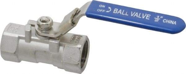 Value Collection - 1/2" Pipe, Standard Port, Stainless Steel Standard Ball Valve - 1 Piece, Inline - One Way Flow, FNPT x FNPT Ends, Lever Handle, 400 WOG - Industrial Tool & Supply