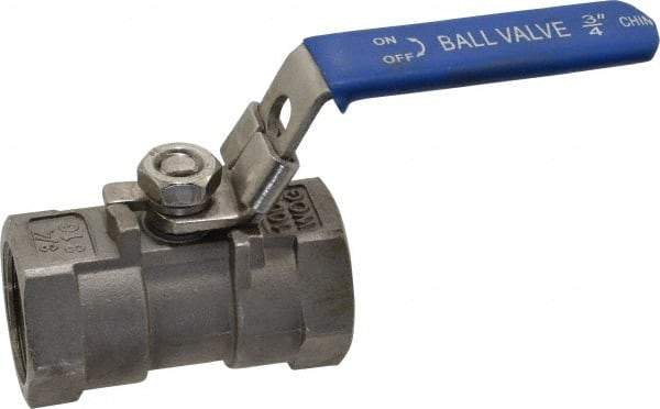 Value Collection - 3/4" Pipe, Standard Port, Stainless Steel Standard Ball Valve - 1 Piece, Inline - One Way Flow, FNPT x FNPT Ends, Lever Handle, 400 WOG - Industrial Tool & Supply
