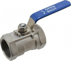 Midwest Control - 1-1/4" Pipe, Standard Port, Stainless Steel Standard Ball Valve - 1 Piece, Inline - One Way Flow, FNPT x FNPT Ends, Lever Handle, 1,000 WOG - Industrial Tool & Supply