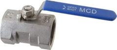Midwest Control - 1-1/2" Pipe, Standard Port, Stainless Steel Standard Ball Valve - 1 Piece, Inline - One Way Flow, FNPT x FNPT Ends, Lever Handle, 1,000 WOG - Industrial Tool & Supply