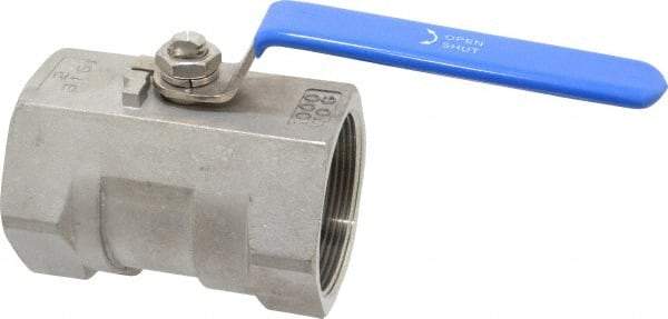 Midwest Control - 2" Pipe, Standard Port, Stainless Steel Standard Ball Valve - 1 Piece, Inline - One Way Flow, FNPT x FNPT Ends, Lever Handle, 1,000 WOG - Industrial Tool & Supply