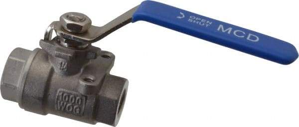 Midwest Control - 1/4" Pipe, Stainless Steel Standard Ball Valve - 2 Piece, Inline - One Way Flow, FNPT x FNPT Ends, Lever Handle, 1,000 WOG, 150 WSP - Industrial Tool & Supply