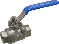Midwest Control - 1/2" Pipe, Stainless Steel Standard Ball Valve - 2 Piece, Inline - One Way Flow, FNPT x FNPT Ends, Lever Handle, 1,000 WOG, 150 WSP - Industrial Tool & Supply
