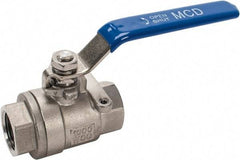 Midwest Control - 3/4" Pipe, Stainless Steel Standard Ball Valve - 2 Piece, Inline - One Way Flow, FNPT x FNPT Ends, Lever Handle, 1,000 WOG, 150 WSP - Industrial Tool & Supply