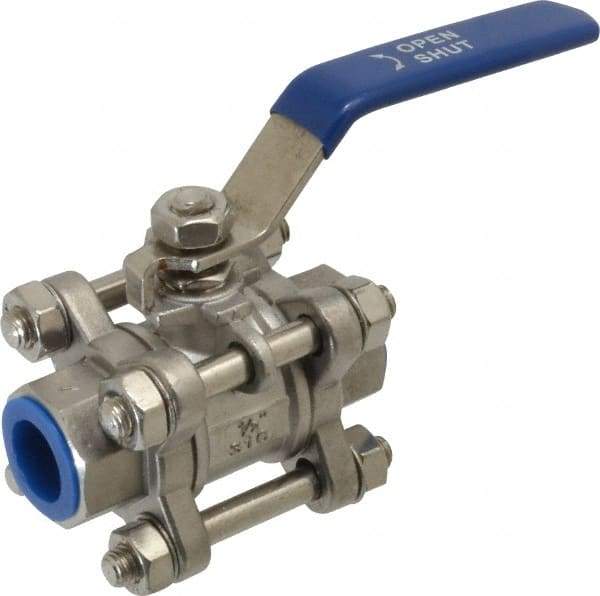Midwest Control - 1/2" Pipe, Full Port, Stainless Steel Standard Ball Valve - 3 Piece, Inline - One Way Flow, FNPT x FNPT Ends, Lever Handle - Industrial Tool & Supply