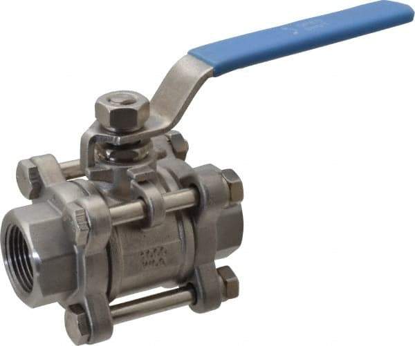 Midwest Control - 3/4" Pipe, Full Port, Stainless Steel Standard Ball Valve - 3 Piece, Inline - One Way Flow, FNPT x FNPT Ends, Lever Handle - Industrial Tool & Supply