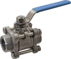 Midwest Control - 3/4" Pipe, Full Port, Stainless Steel Standard Ball Valve - 3 Piece, Inline - One Way Flow, FNPT x FNPT Ends, Lever Handle - Industrial Tool & Supply