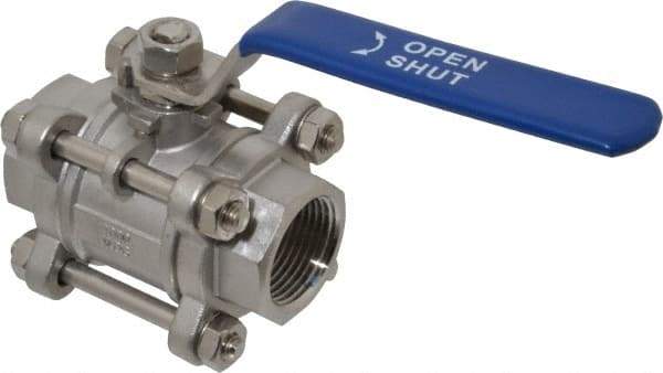 Midwest Control - 1" Pipe, Full Port, Stainless Steel Standard Ball Valve - 3 Piece, Inline - One Way Flow, FNPT x FNPT Ends, Lever Handle - Industrial Tool & Supply