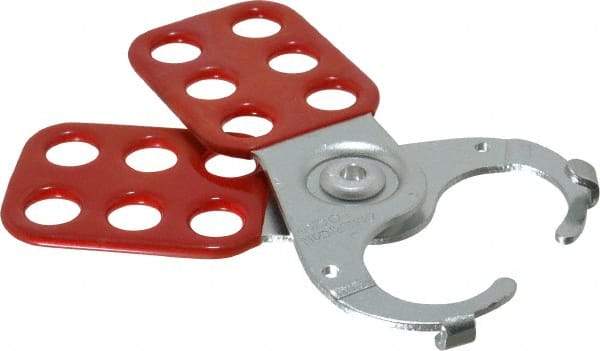 American Lock - Single Jaw, 1" Jaw Diam, 6 PadLocks, Steel Lockout Hasp - Scissor Action, 4-1/2" Long, Red - Industrial Tool & Supply