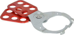 American Lock - Single Jaw, 1-1/2" Jaw Diam, 6 PadLocks, Steel Lockout Hasp - Scissor Action, 5" Long, Red - Industrial Tool & Supply