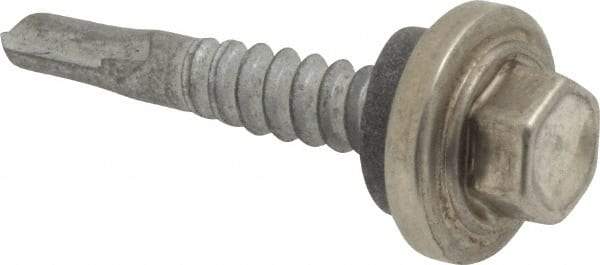 Buildex - #12-14, Hex Washer Head, Hex Drive, 1-1/4" Length Under Head, #2 Point, Self Drilling Screw - Stainless Steel Head, Steel Body - Industrial Tool & Supply