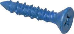 Made in USA - 1/4" Diam, 1-1/4" OAL, Phillips Drive, Concrete Screw & Masonry Fastener - Steel, Blue Climaseal Finish, Includes Drill Bit - Industrial Tool & Supply
