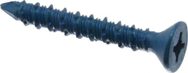 Made in USA - 1/4" Diam, 1-3/4" OAL, Phillips Drive, Concrete Screw & Masonry Fastener - Steel, Blue Climaseal Finish, Includes Drill Bit - Industrial Tool & Supply