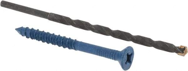 Made in USA - 1/4" Diam, 2-3/4" OAL, Phillips Drive, Concrete Screw & Masonry Fastener - Steel, Blue Climaseal Finish, Includes Drill Bit - Industrial Tool & Supply