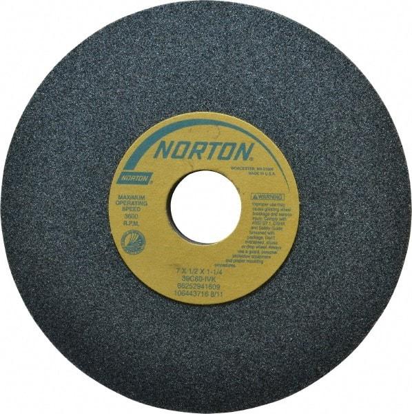 Norton - 7" Diam x 1-1/4" Hole x 1/2" Thick, I Hardness, 60 Grit Surface Grinding Wheel - Silicon Carbide, Type 1, Medium Grade, 3,600 Max RPM, Vitrified Bond, No Recess - Industrial Tool & Supply